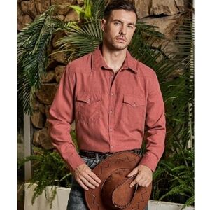 Cowboy Button Up Shirt Long Sleeve with Two Pockets Red